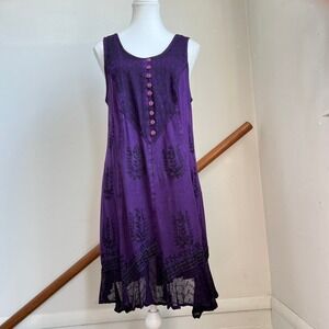Vintage 90s y2k dark purple boho fairycore whimsigoth midi dress embroidered